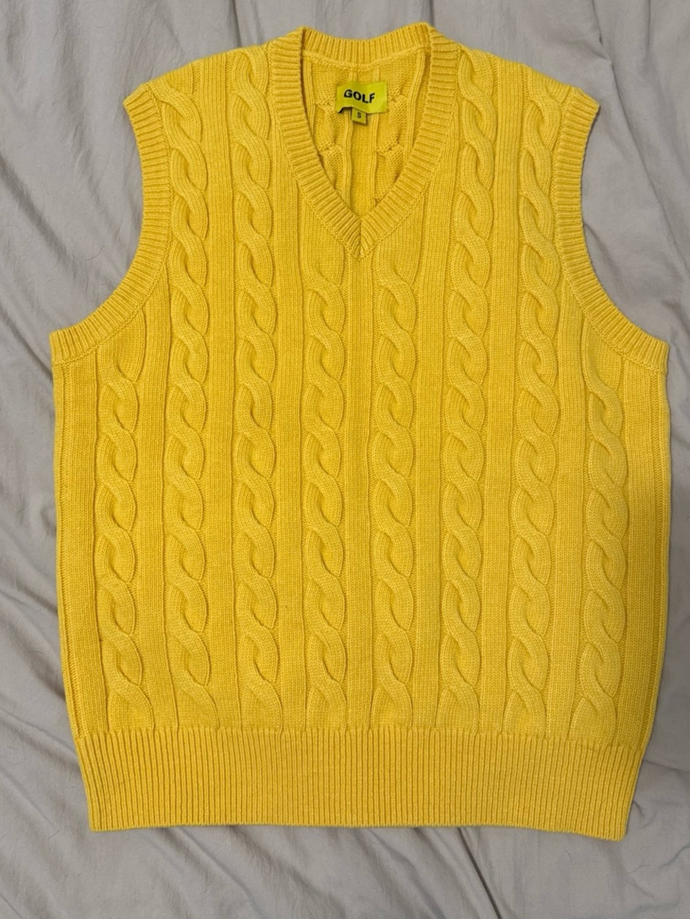 Yellow Cable-Knit V-Neck Sweater Vest